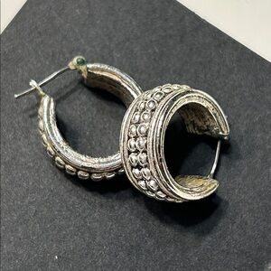 Napier Silver Tone Beaded Hoop Earrings Vintage Boho